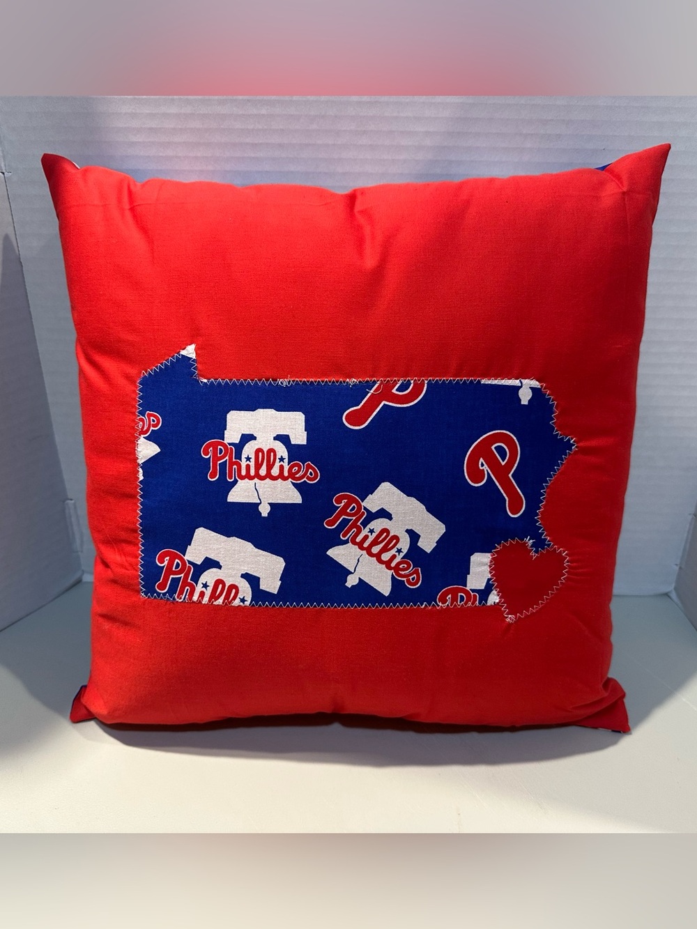 Handmade 14” Philadelphia Phillies PA State Appliqué Throw Pillow with Heart